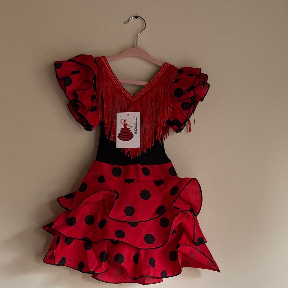 SABOR ANDALUZ Red Polka Dot Flamenco Dress for Baby